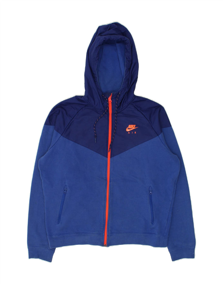 NIKE Womens Air Zip Hoodie Sweater UK 14 Medium Blue Colourblock Cotton | Vintage Nike | Thrift | Second-Hand Nike | Used Clothing | Messina Hembry 