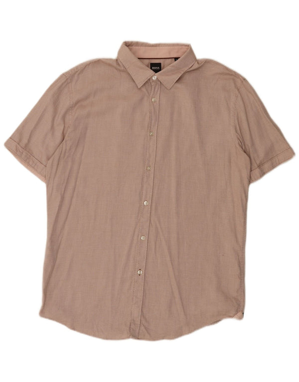 Camicia a maniche corte da uomo Hugo Boss XL cotone maculato rosa