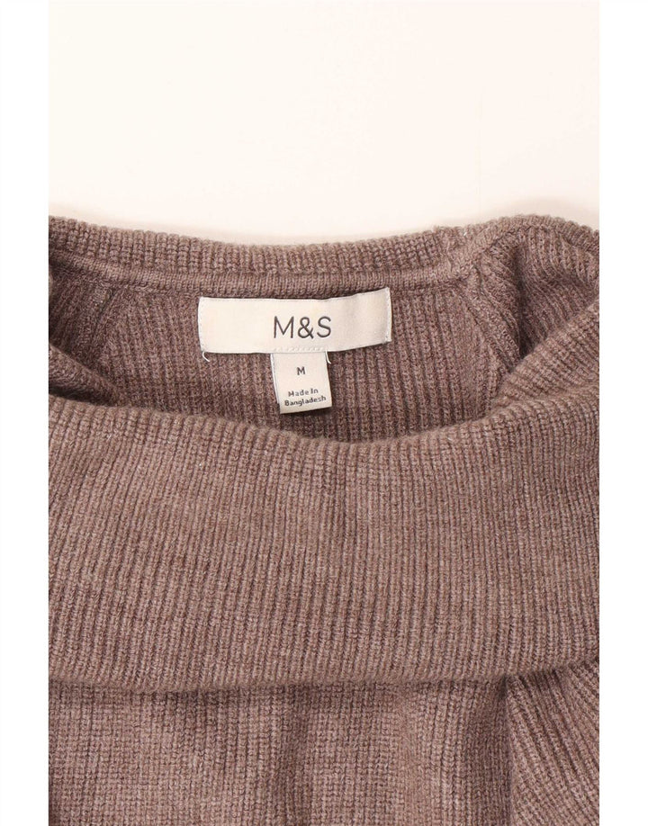 Maglione maglione a collo alto da donna Marks & Spencer UK 14 Viscosa marrone medio