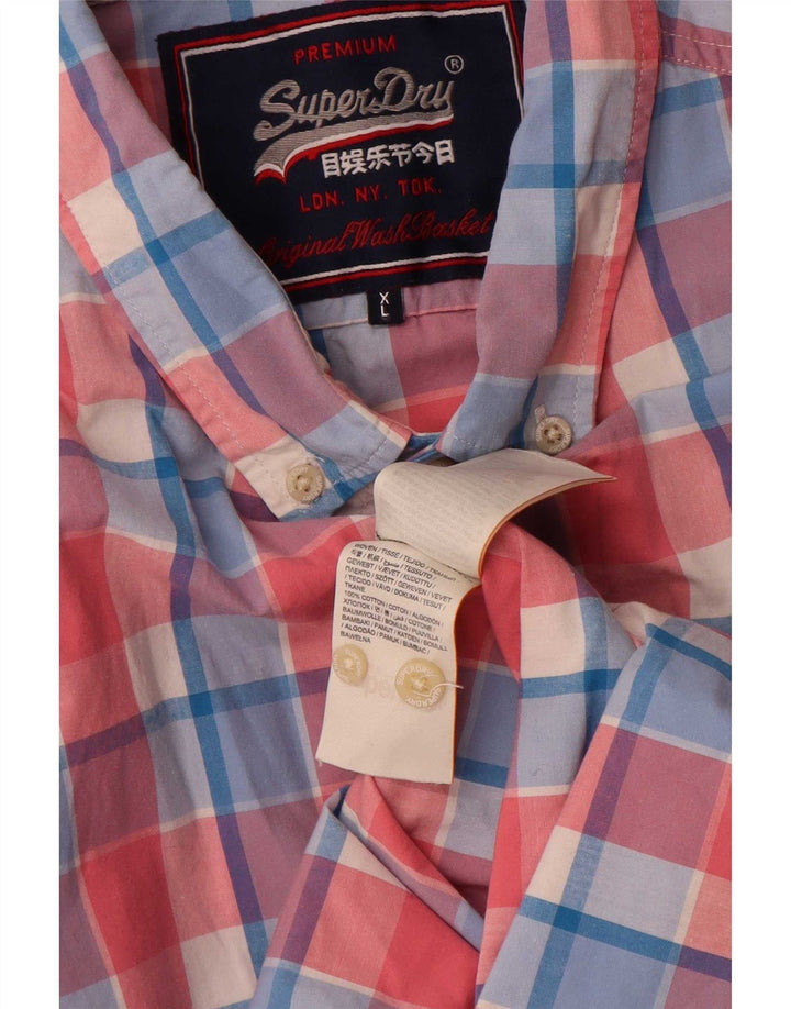 Camicia a maniche corte da uomo Superdry XL in cotone a quadri rosa