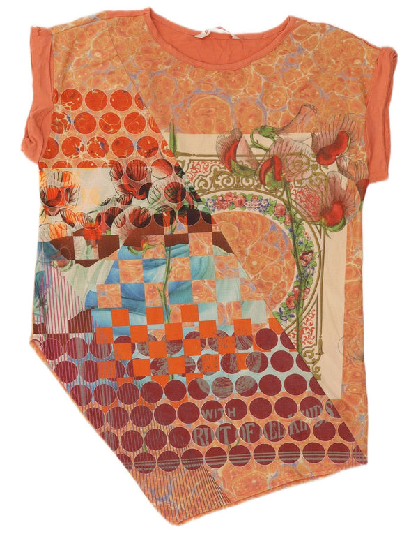 Desigual Womens Abstract Pattern Tunica asimmetrica Top UK 14 Arancione medio
