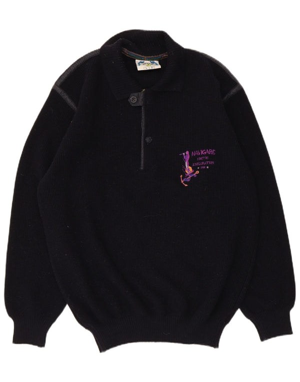 Maglione da uomo Navigare con collo alto, grande, in lana blu navy