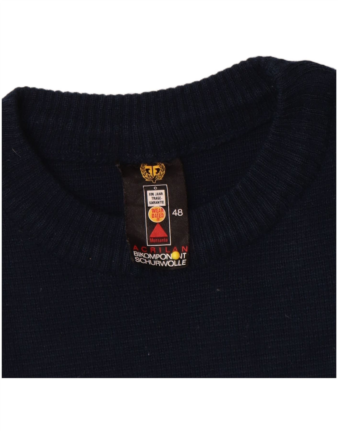Maglione vintage da uomo girocollo IT 48 color block blu navy medio