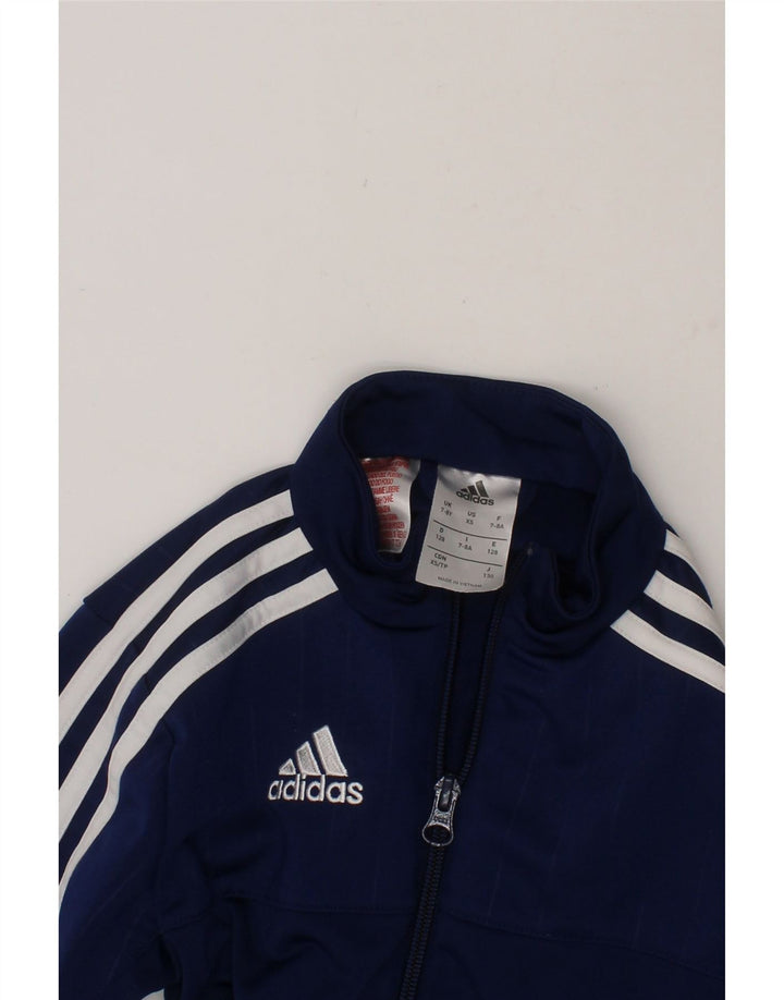 ADIDAS Boys Tracksuit Top Jacket 7-8 Years Navy Blue Colourblock Polyester Vintage Adidas and Second-Hand Adidas from Messina Hembry 