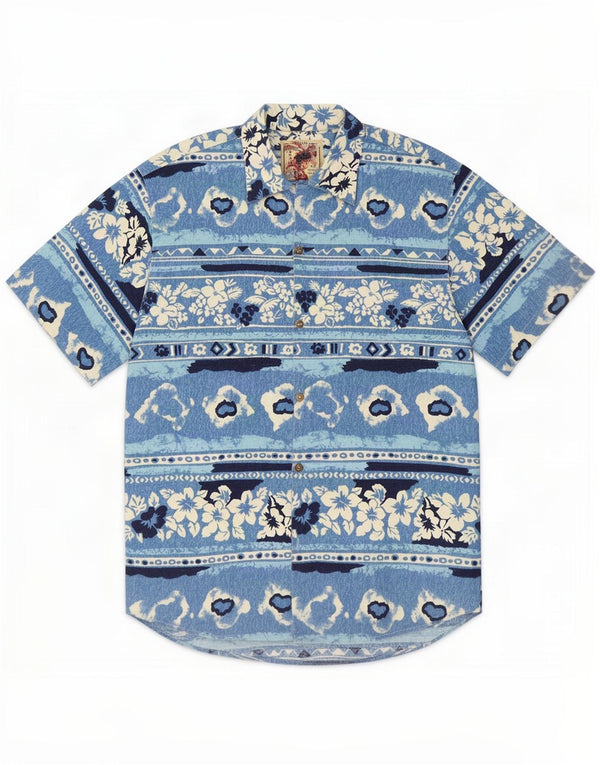 Vintage Mens Hawaiian Short Sleeve Shirt Medium Blue