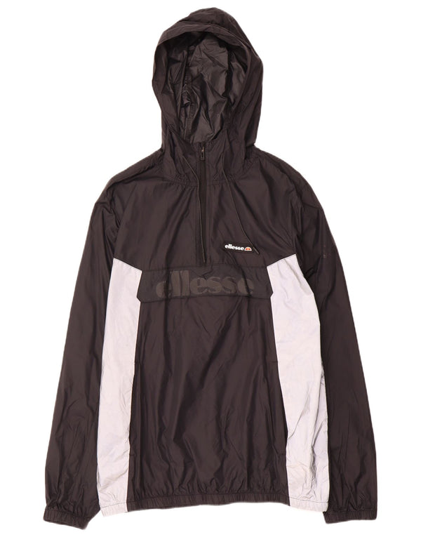 ELLESSE Giacca anorak da uomo con cappuccio grafico UK 40 Large Black Colourblock