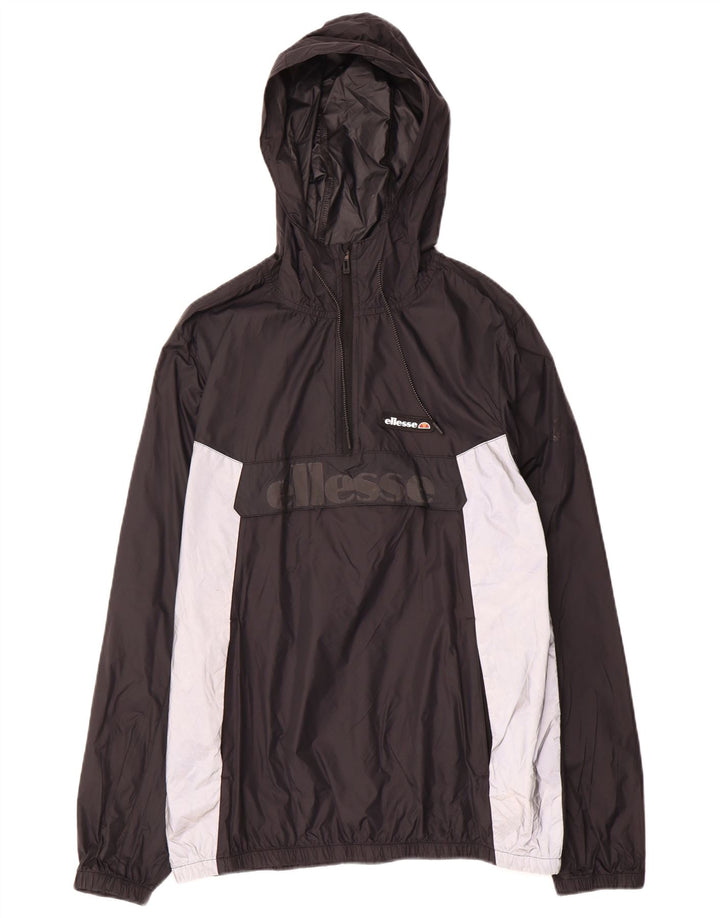 ELLESSE Giacca anorak da uomo con cappuccio grafico UK 40 Large Black Colourblock