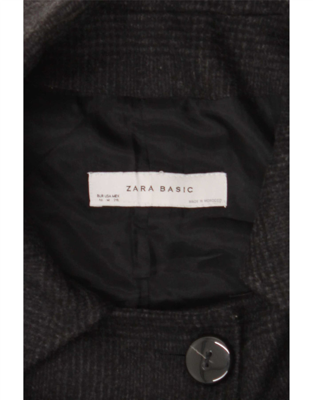 Zara Giacca Blazer a 3 Bottoni da Donna UK 14 Media Lana a quadri Nera