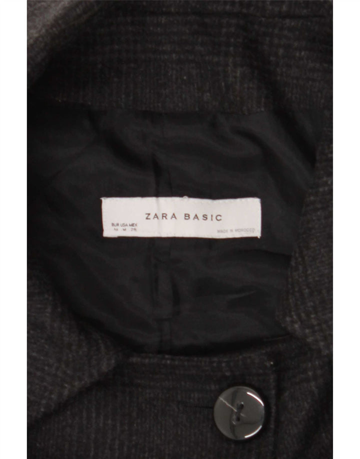 Zara Giacca Blazer a 3 Bottoni da Donna UK 14 Media Lana a quadri Nera