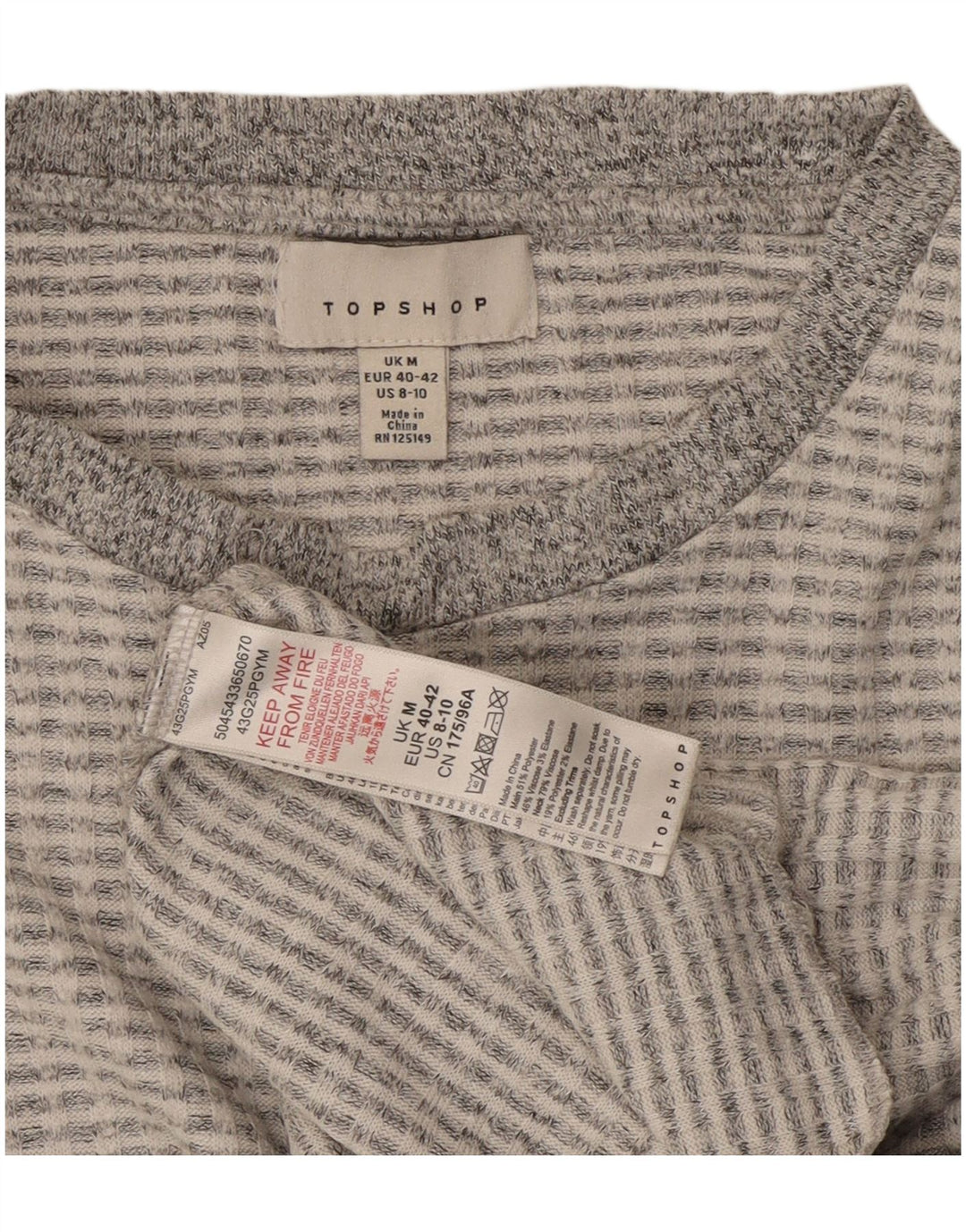 Topshop Donna Crop Top Manica Lunga UK 14 Poliestere Grigio Medio