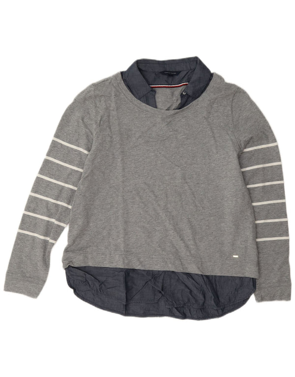 Felpa da donna Tommy Hilfiger Jumper UK 14 Cotone a righe grigio medio