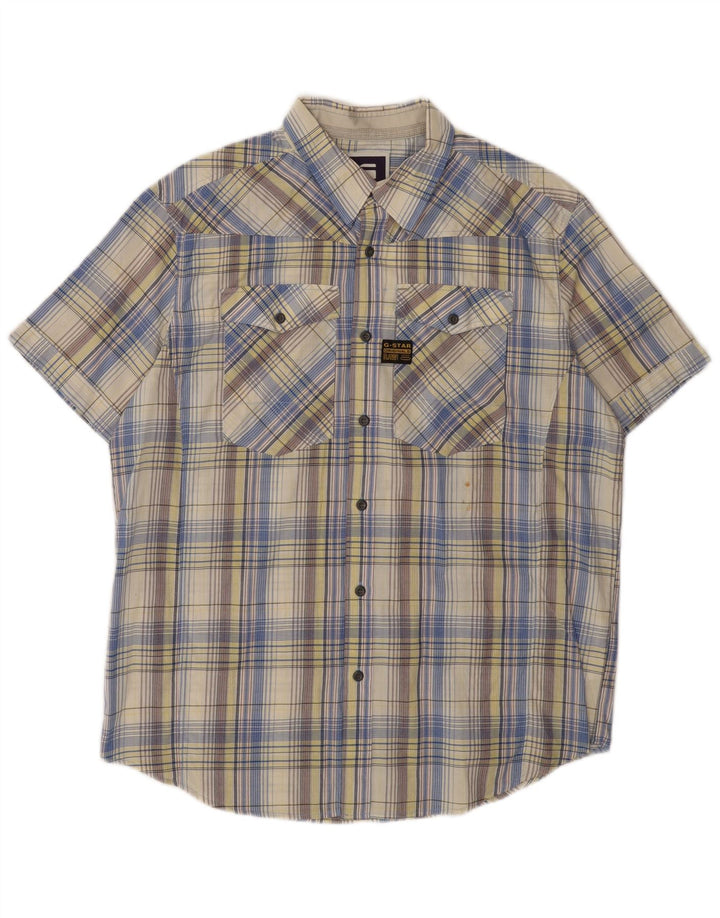 Camicia a maniche corte grafica da uomo G-Star XL in cotone scozzese multicolore