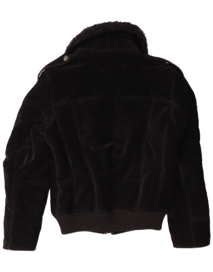 Giacca Sherpa da donna VINTAGE UK 12 viscosa nera media