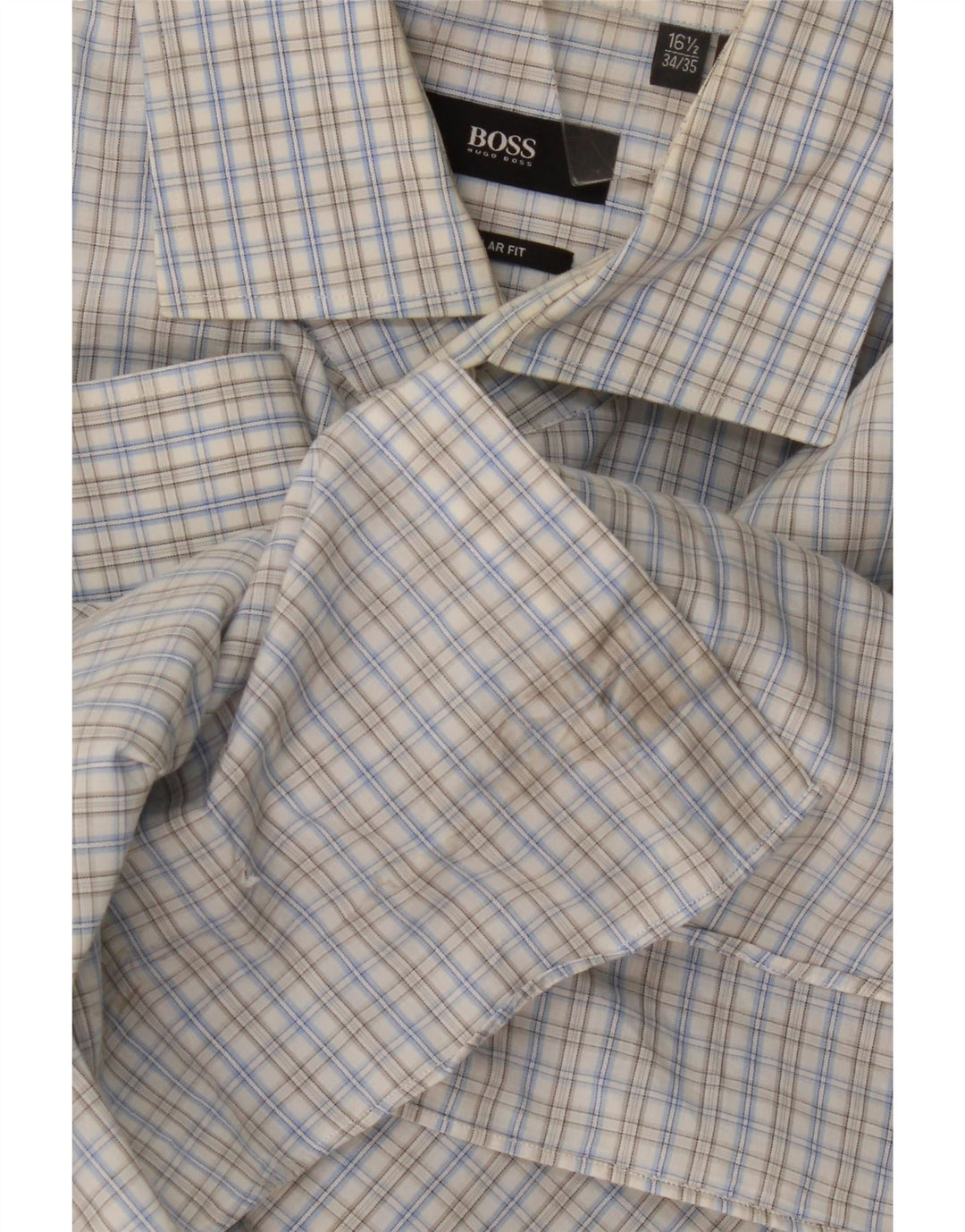 Camicia da uomo vestibilità regolare Hugo Boss taglia 16 1/2 grande cotone a quadretti blu
