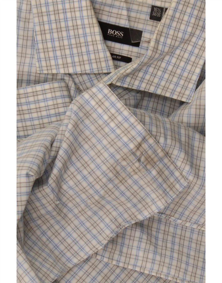 Camicia da uomo vestibilità regolare Hugo Boss taglia 16 1/2 grande cotone a quadretti blu