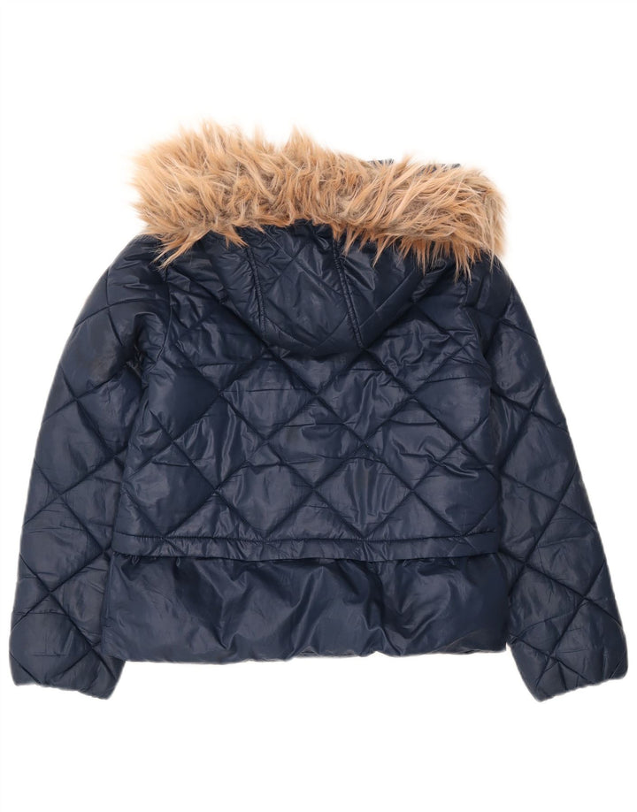 MICHAEL KORS Girls Hooded Padded Jacket 10-11 Years Navy Blue Polyester