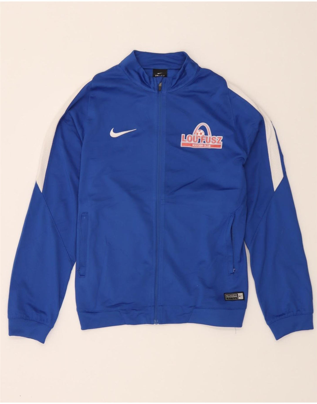 NIKE Boys Dri Fit Tracksuit Top Jacket 12-13 Years Large  Blue Colourblock Vintage Nike and Second-Hand Nike from Messina Hembry 