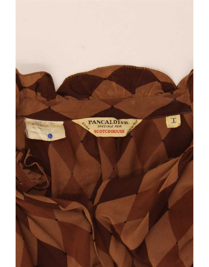 Camicetta da donna Pancaldi & B UK 12 Seta a rombi/diamante marrone medio