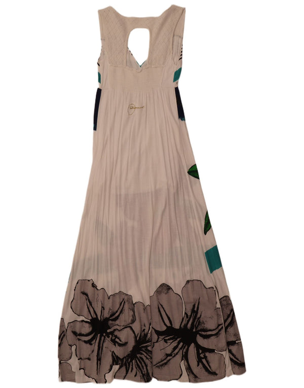 Desigual Abito lungo senza maniche da donna UK 8 Small in viscosa floreale bianco sporco