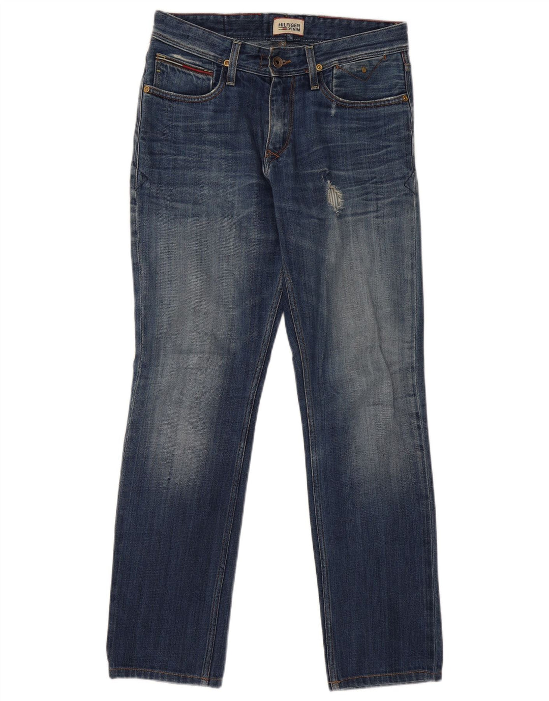 TOMMY HILFIGER Jeans dritti invecchiati da uomo W30 L32 cotone blu