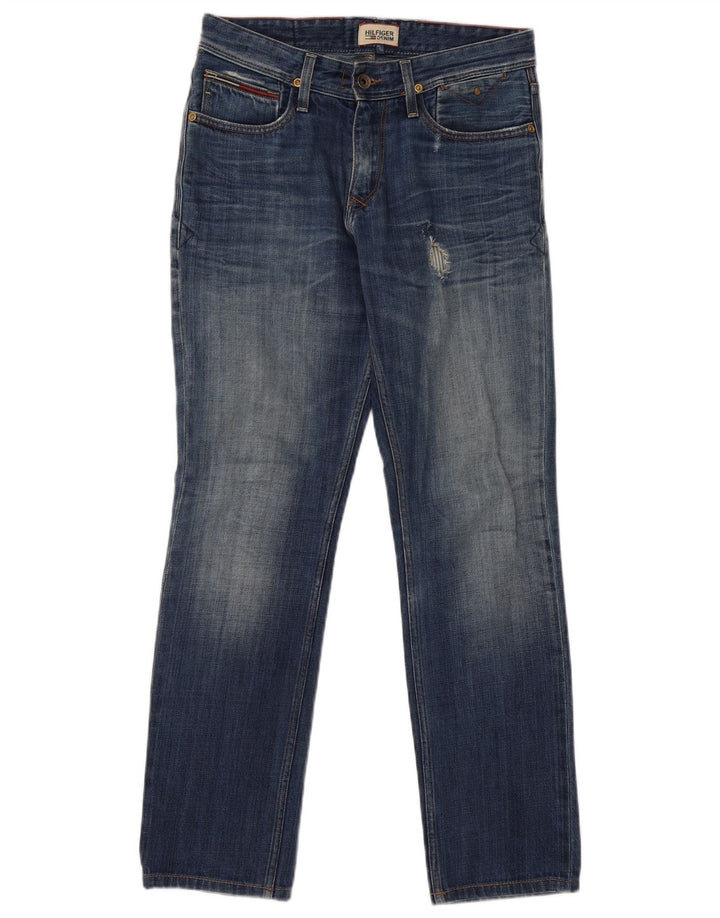 TOMMY HILFIGER Jeans dritti invecchiati da uomo W30 L32 cotone blu
