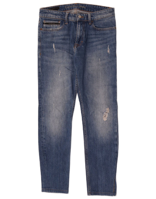 Jeans skinny invecchiati da donna Calvin Klein W30 L28 cotone blu