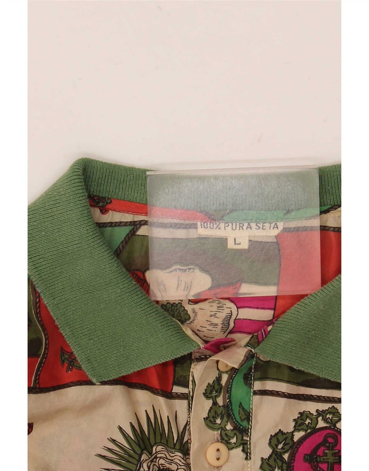 Camicia pullover vintage da uomo con motivo astratto grande multicolore