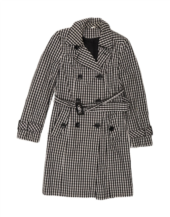 Trench da donna Laura Ashley UK 10 piccolo policloruro a quadretti blu navy