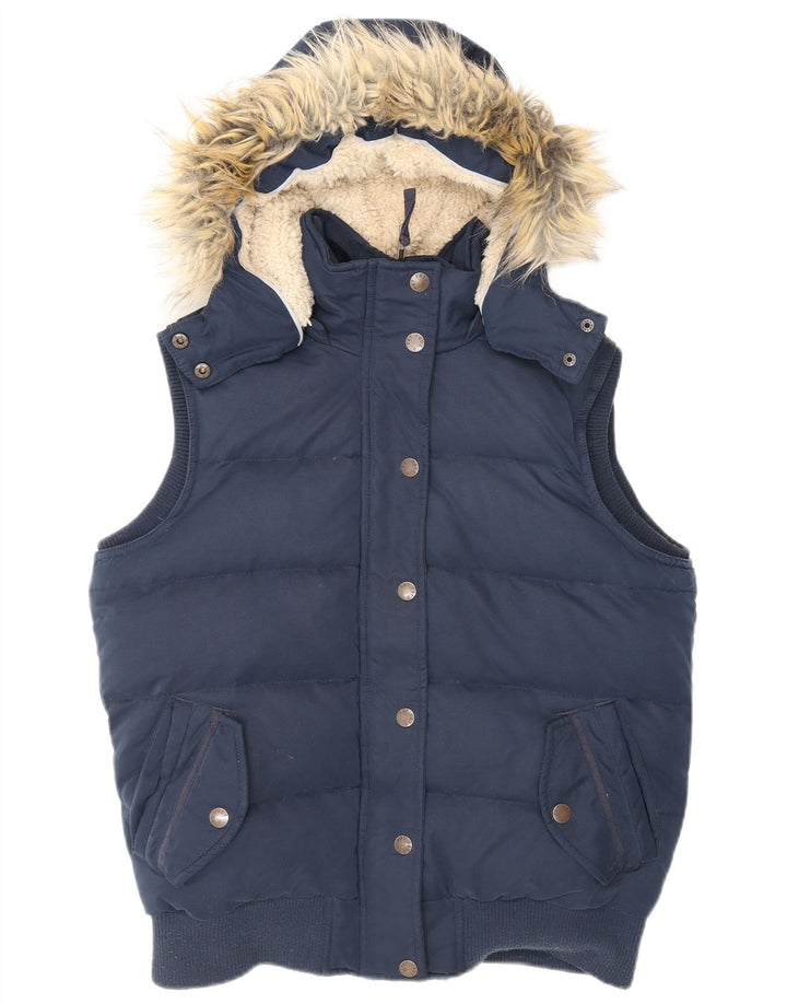 Gilet imbottito con cappuccio da donna Fat Face UK 12 medio poliestere blu navy