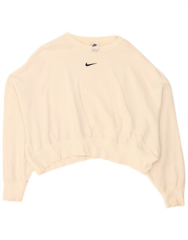 Felpa corta oversize da donna Nike UK 14 cotone bianco medio