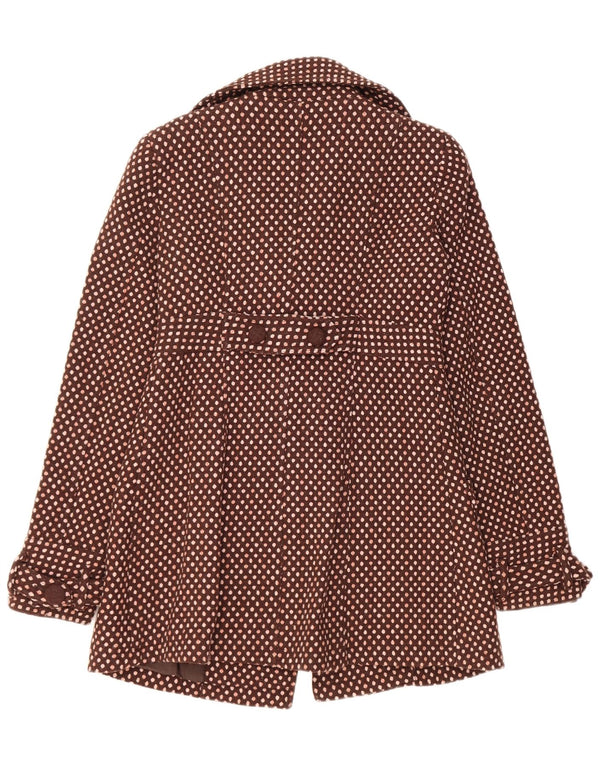 Cappotto doppiopetto vintage da donna UK 12 in lana a pois marrone medio