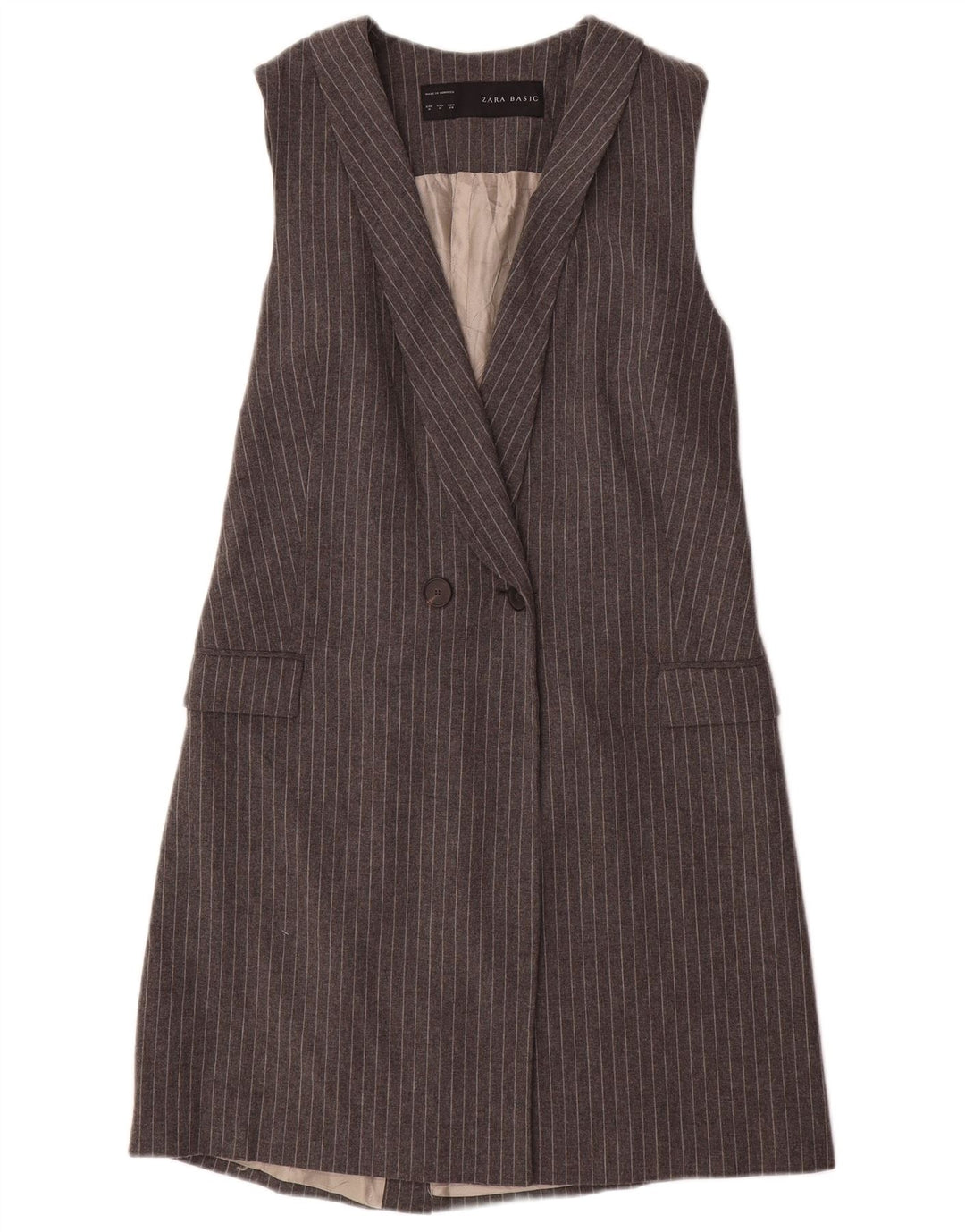 Giacca blazer senza maniche lunga da donna Zara UK 12 Gessato grigio medio
