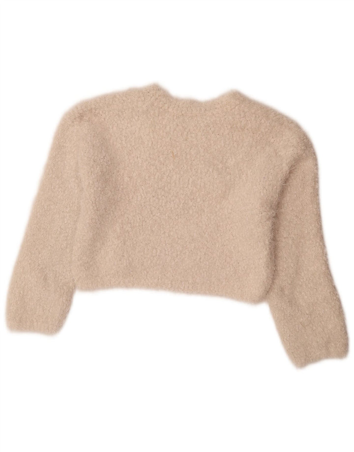 Maglione corto girocollo da donna Zara UK 10 piccolo poliestere bianco