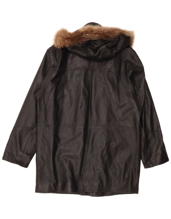 Cappotto in pelle con cappuccio da uomo Gianfranco Cenci UK 42 XL Nero