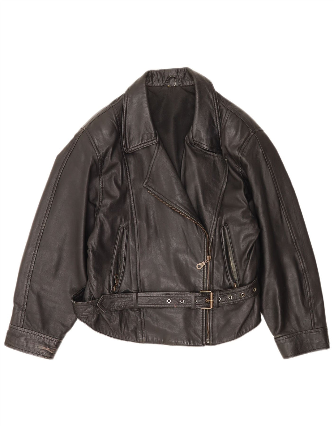 Giacca da motociclista in pelle da donna vintage UK 14 grande in pelle nera