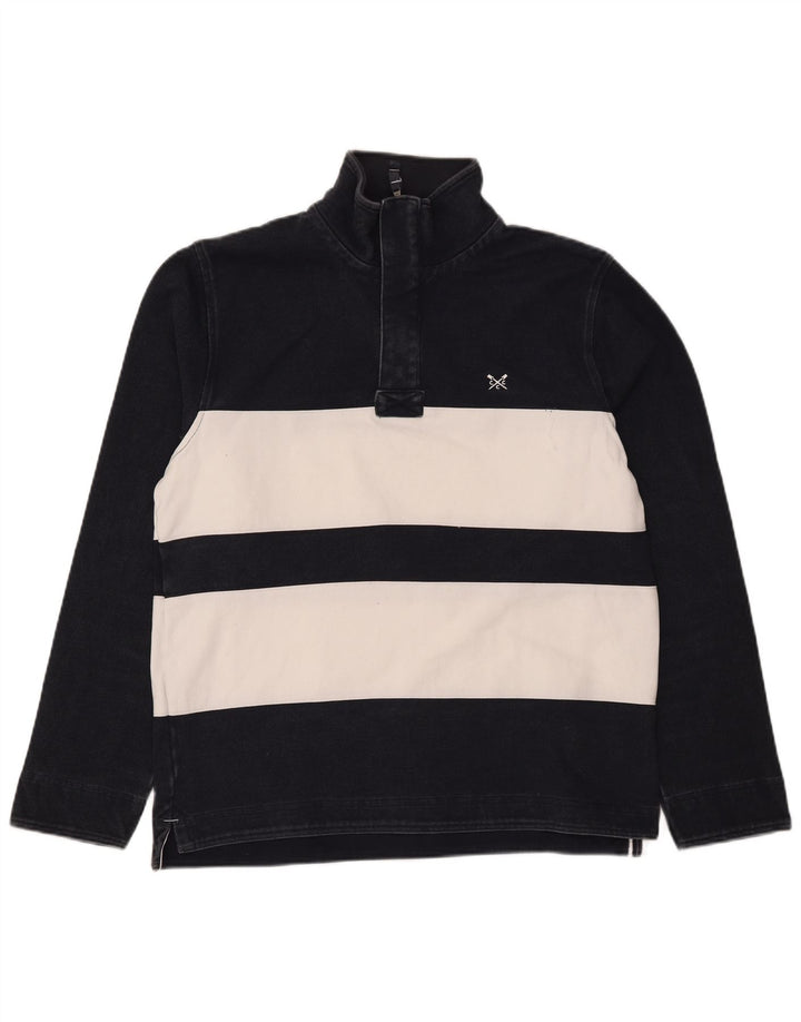 CREW CLOTHING Felpa da uomo con zip e collo maglione medio a righe blu navy