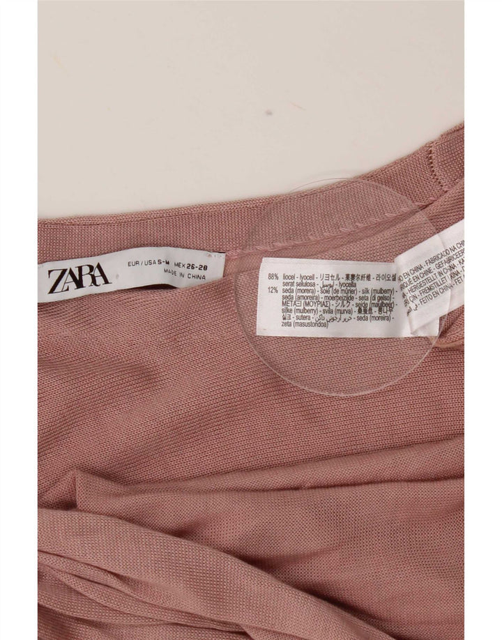 Top Zara da donna oversize a maniche lunghe UK 10 piccolo Lyocell rosa