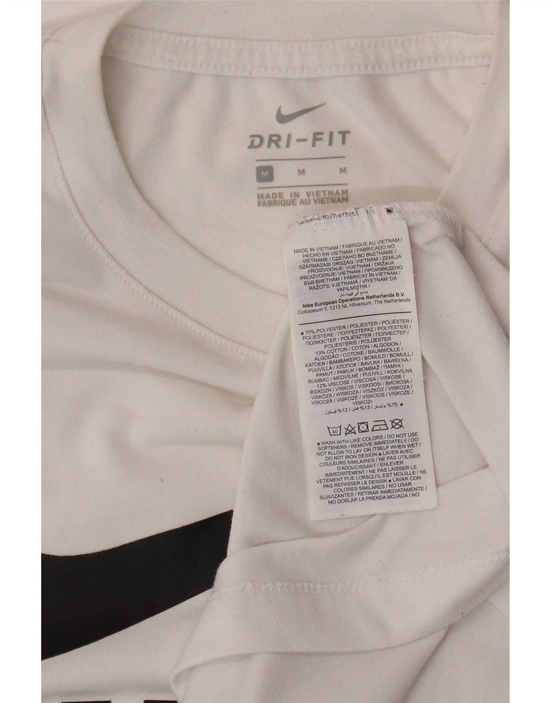 T-shirt grafica Nike Dri Fit da donna, taglia UK 12, poliestere bianco medio