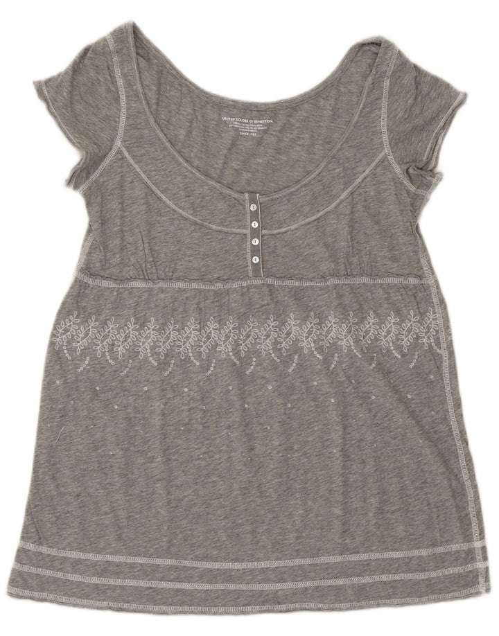BENETTON Camicetta da donna Top UK 10 Piccolo grigio floreale