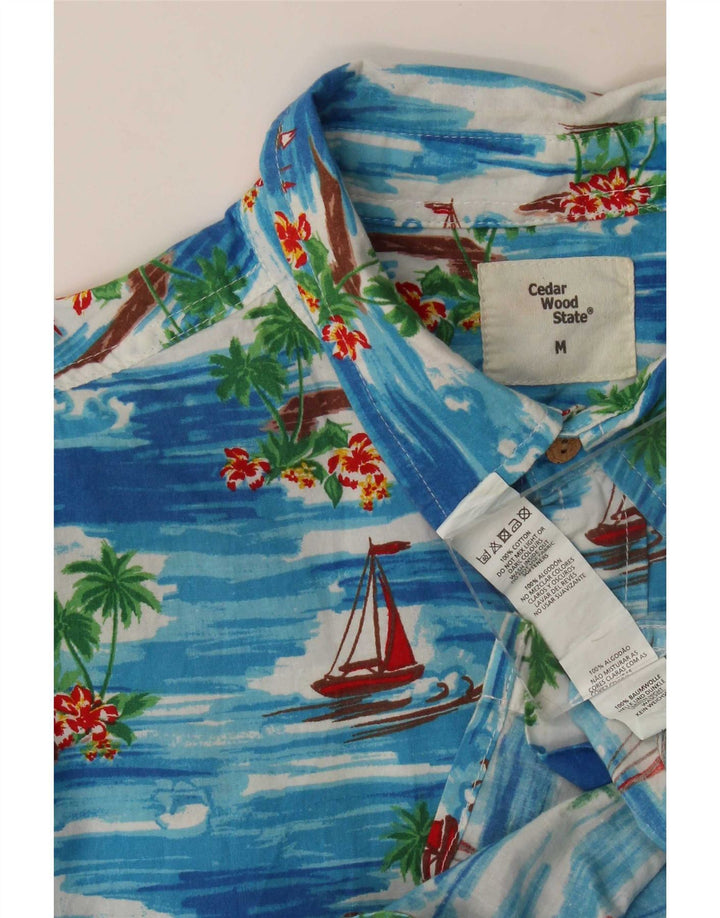 Camicia a maniche corte da uomo di Cedarwood State in cotone blu medio hawaiano