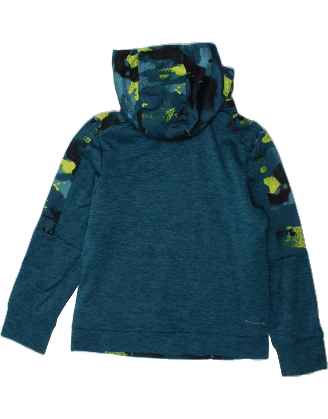 RUSSELL ATHLETIC Boys Hoodie Jumper 7-8 Years Medium Blue Camouflage Vintage Russell Athletic and Second-Hand Russell Athletic from Messina Hembry 