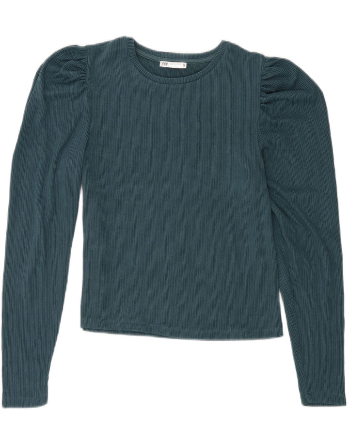 ZARA Womens Top Long Sleeve UK 12 Medium Navy Blue Polyester Vintage Zara and Second-Hand Zara from Messina Hembry 