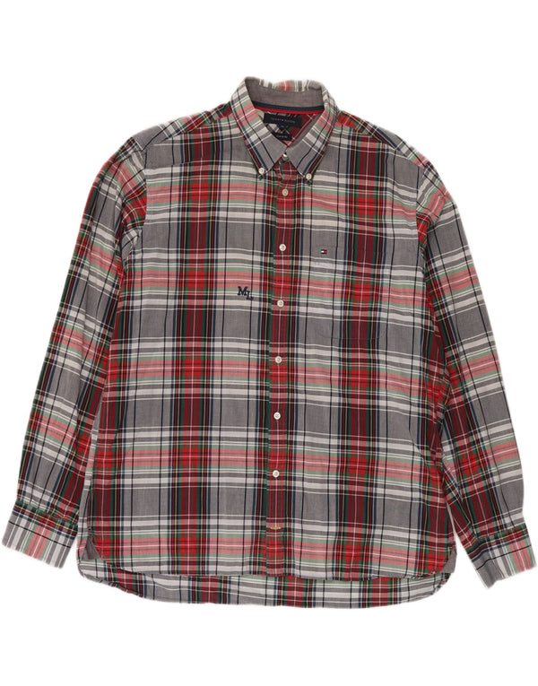 TOMMY HILFIGER Camicia da uomo su misura XL in cotone a quadri multicolore