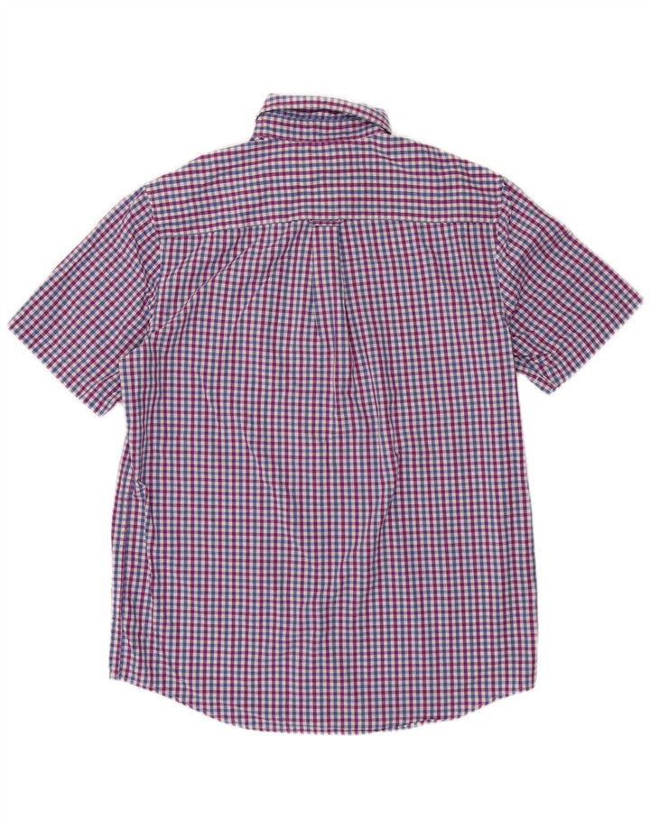 CHAPS Camicia a maniche corte da uomo di facile manutenzione in cotone a quadretti blu medio