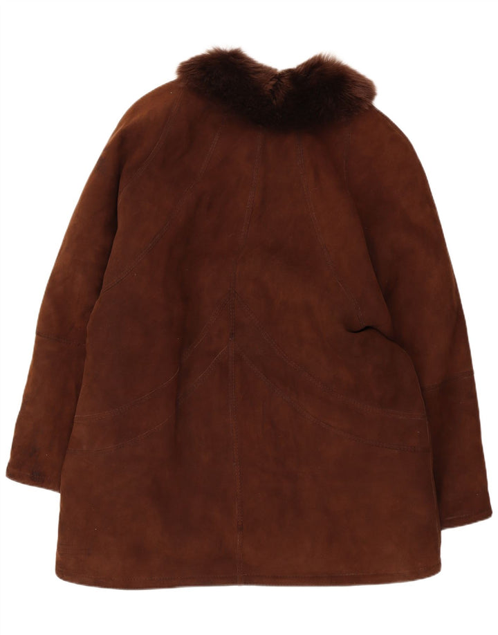 Cappotto in shearling vintage da donna UK 14 grande marrone
