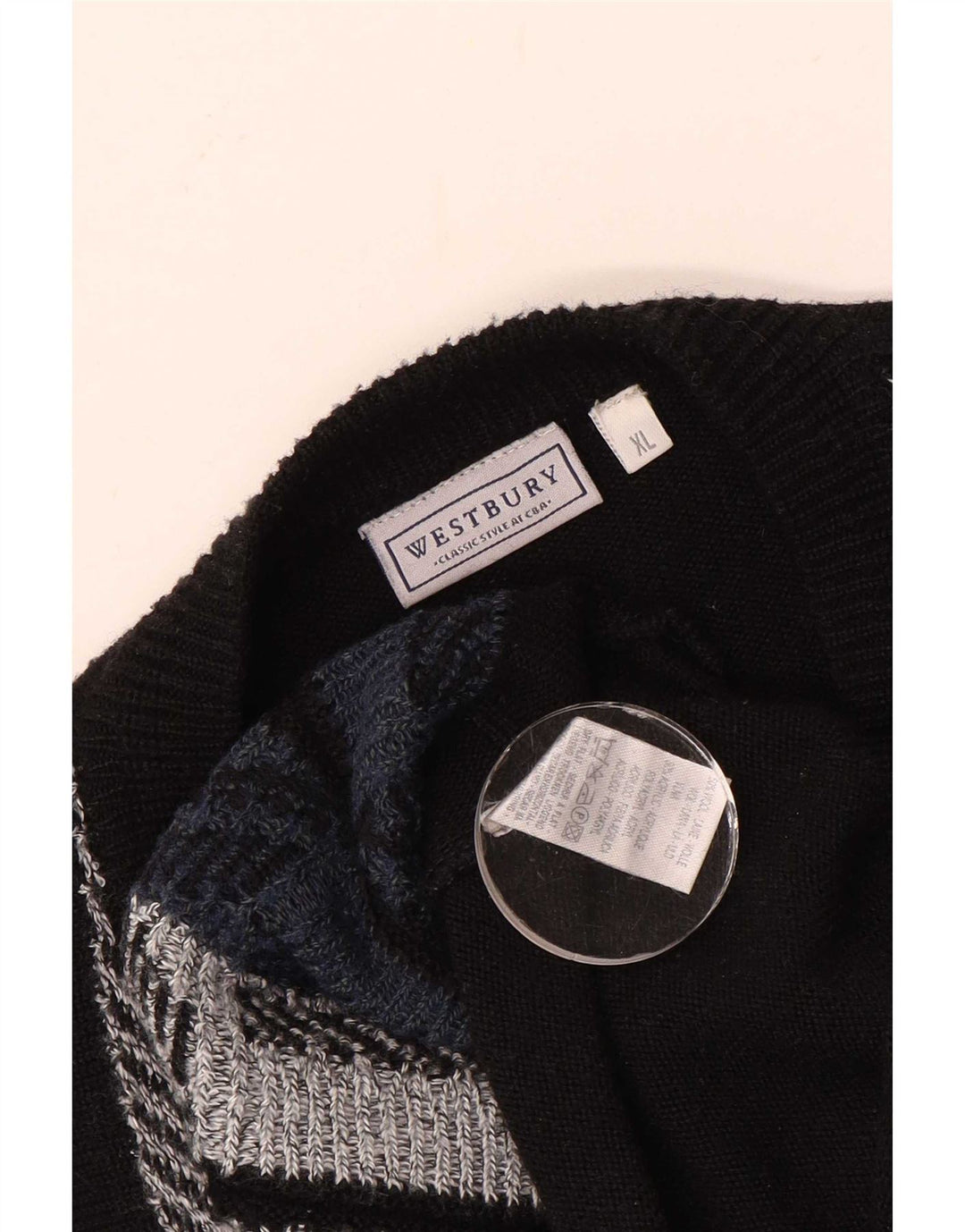 WESTBURY Maglione da uomo con scollo a V XL Lana geometrica nera