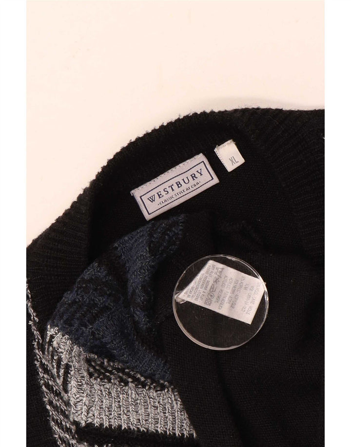 WESTBURY Maglione da uomo con scollo a V XL Lana geometrica nera