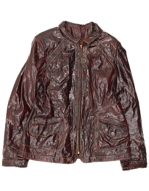 Giubbotto bomber vintage da donna in ecopelle UK 24 4XL Borgogna