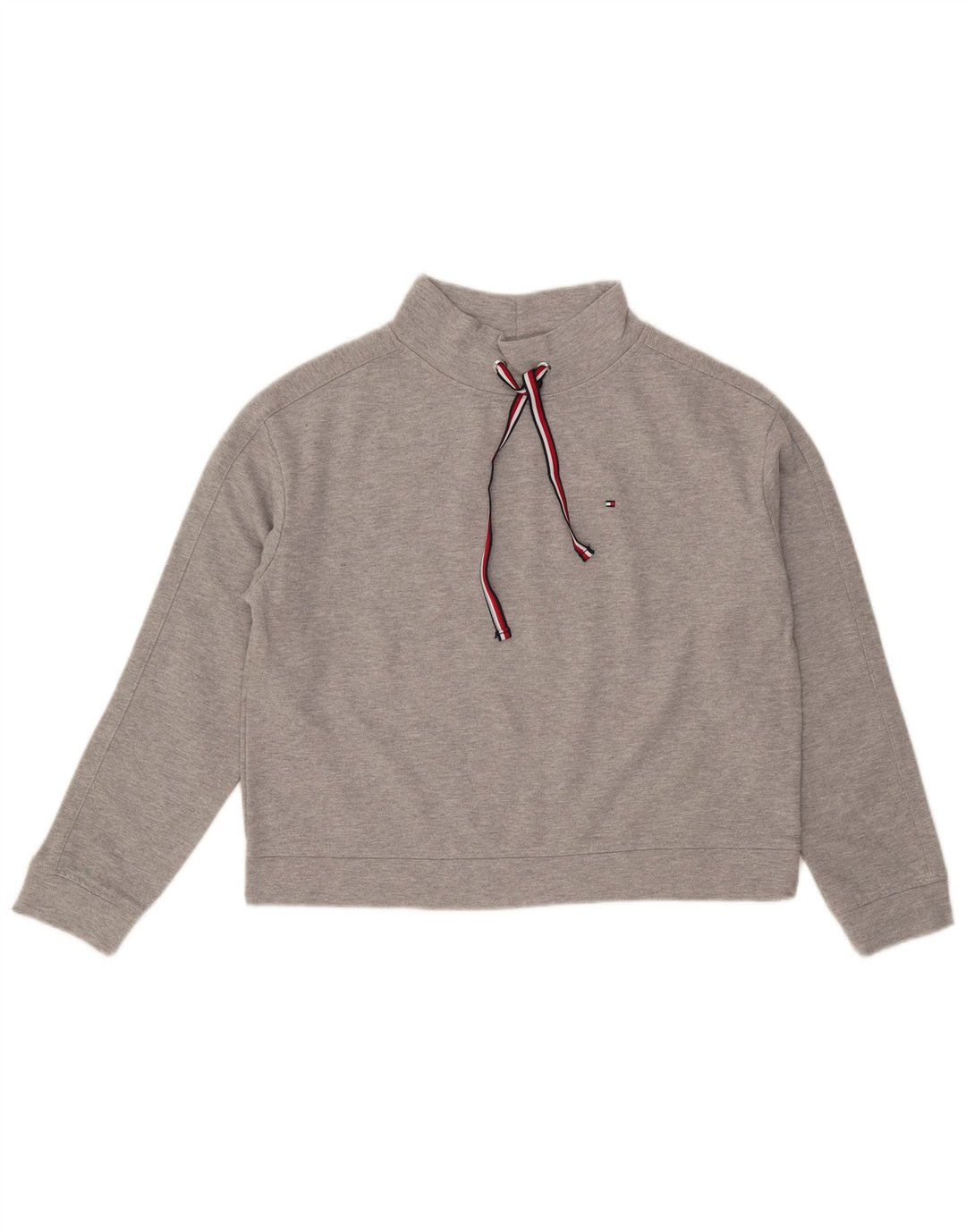 Tommy Hilfiger Donna Crop Oversize Felpa Maglione UK 10 Piccolo Grigio