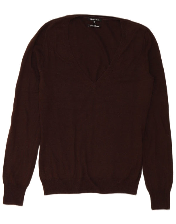 Maglione da donna con scollo a V Massimo Dutti UK 10 piccolo in seta marrone